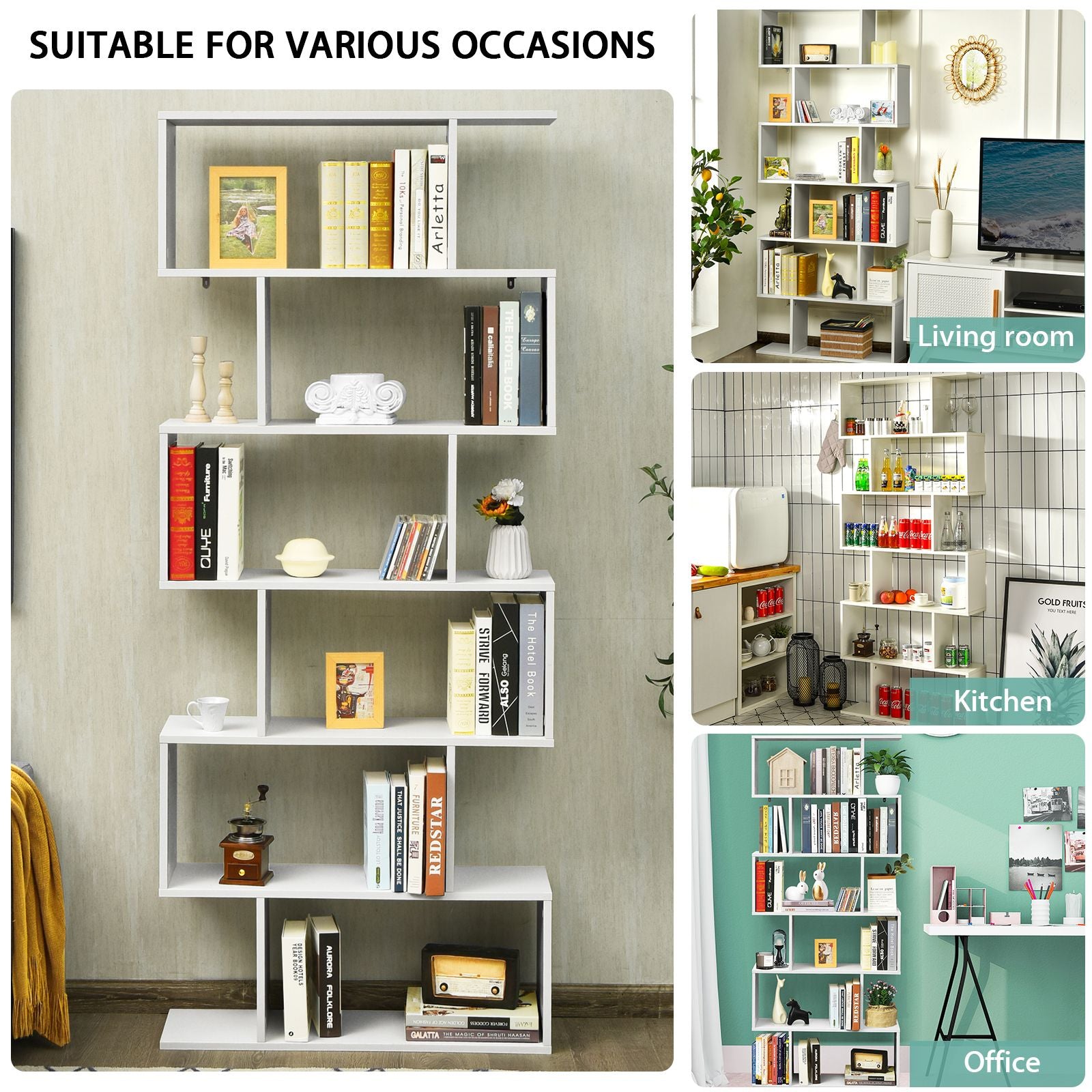 6-Tier S-Shaped Geometric Bookshelf | The Helix Column