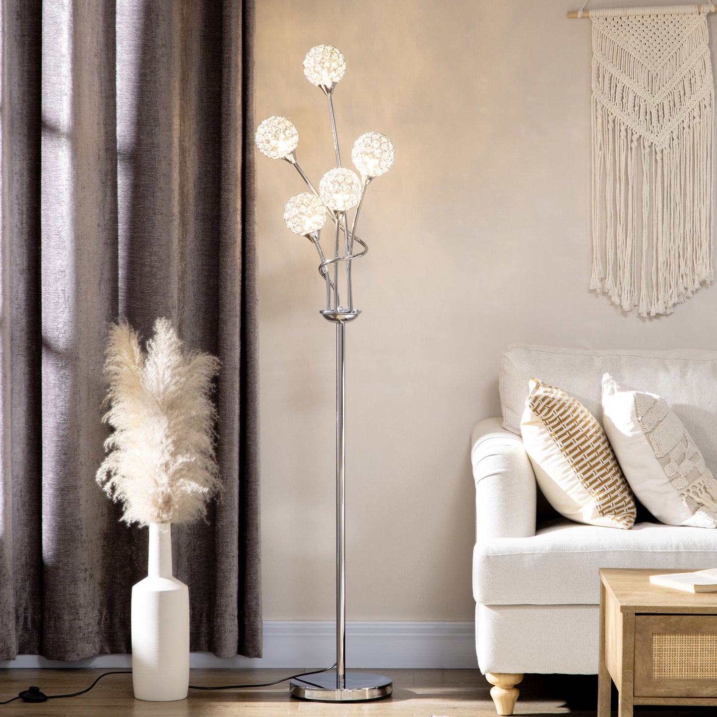 5-Light K9 Crystal Standing Floor Lamp | The Luminous Cluster