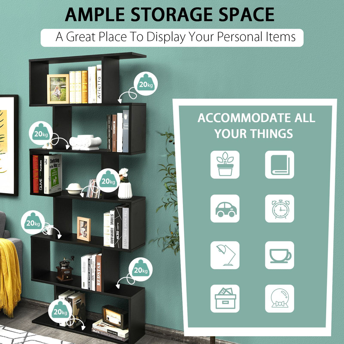 6-Tier S-Shaped Geometric Bookshelf | The Helix Column