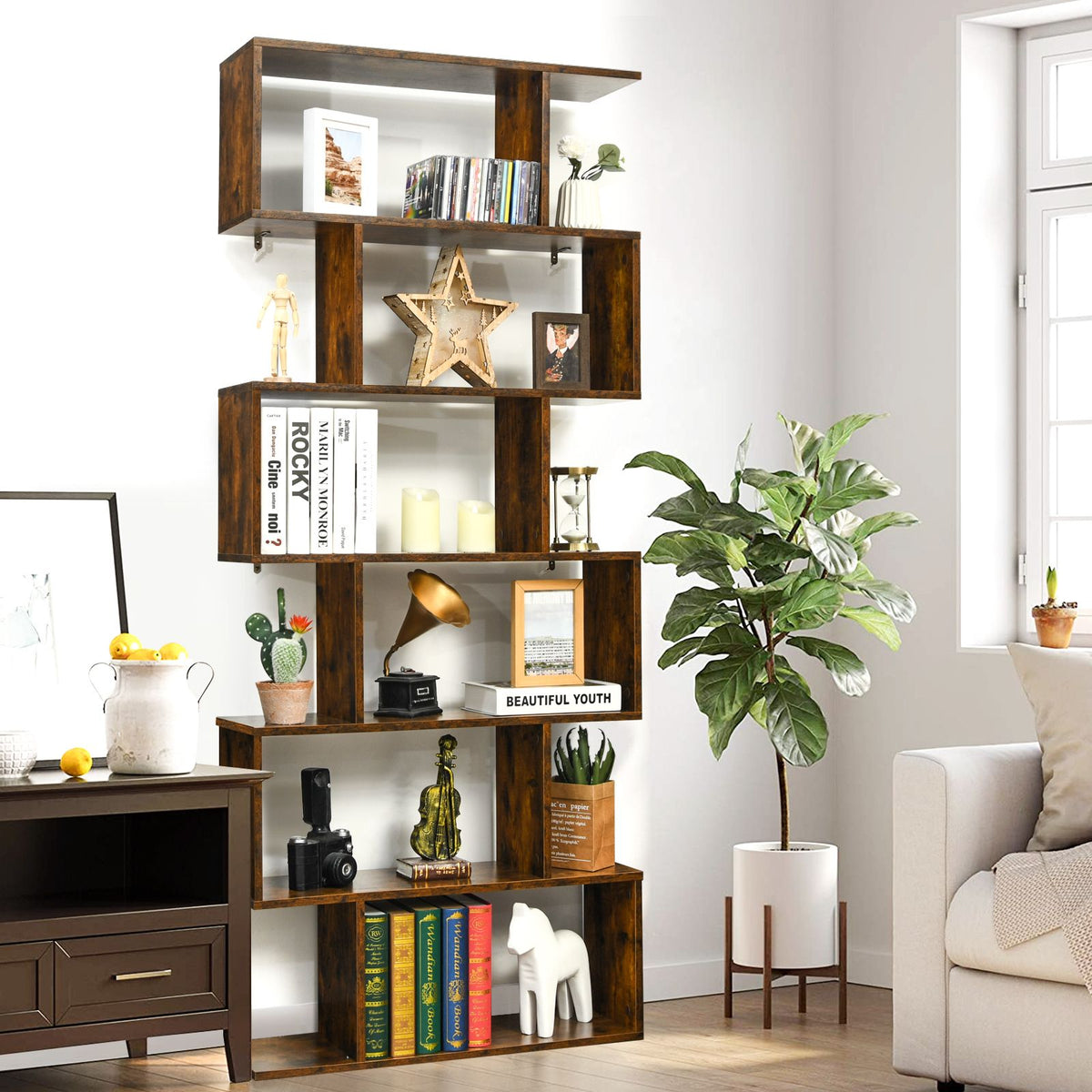 6-Tier S-Shaped Geometric Bookshelf | The Helix Column
