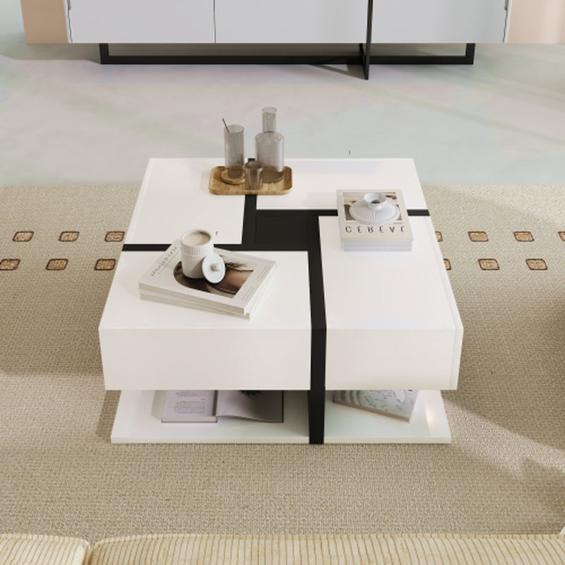 White Line Design Coffee Table with 4 Drawers: The Meridian Square