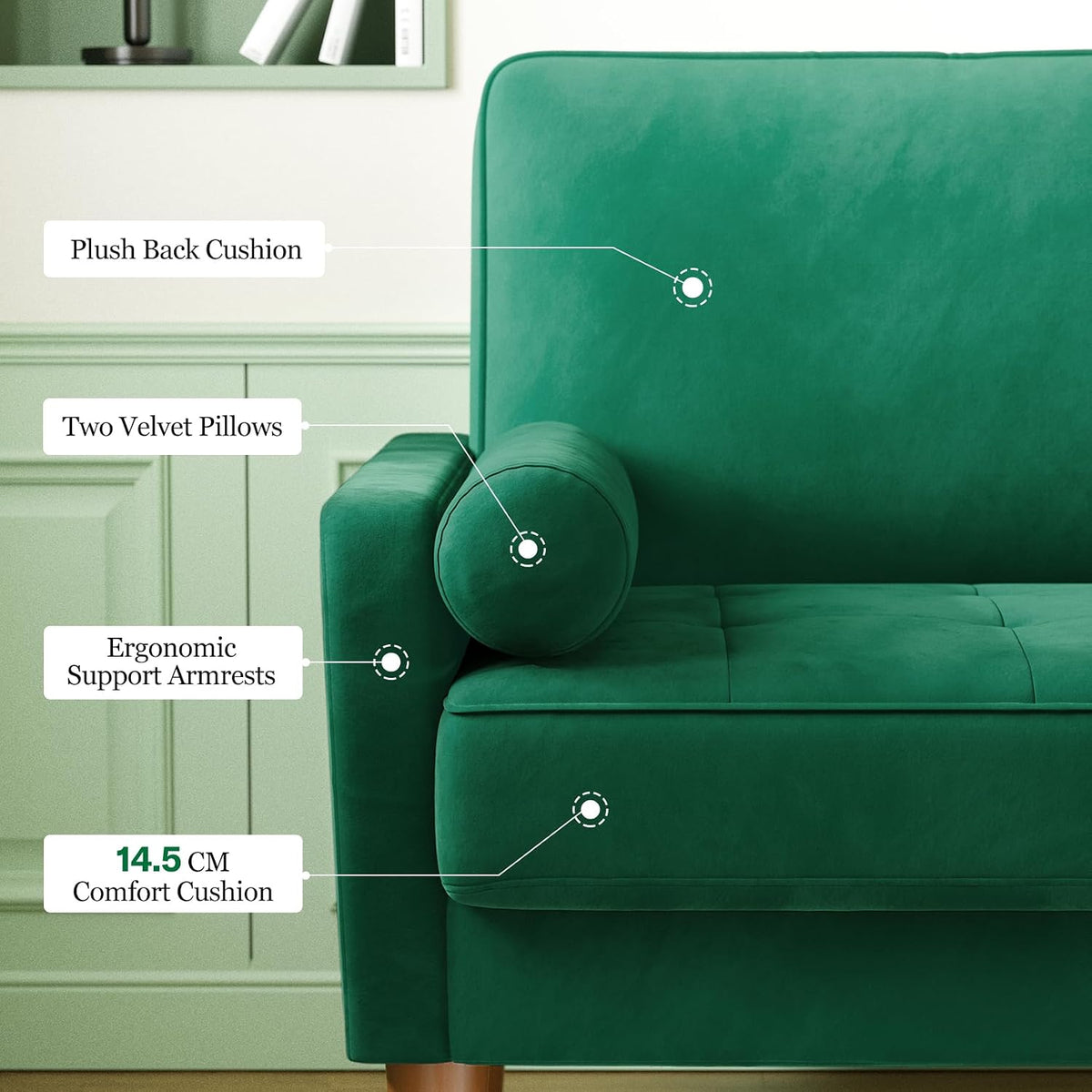 Vesgantti 2 Seater Velvet Sofa Green | The Velvet Loveseat