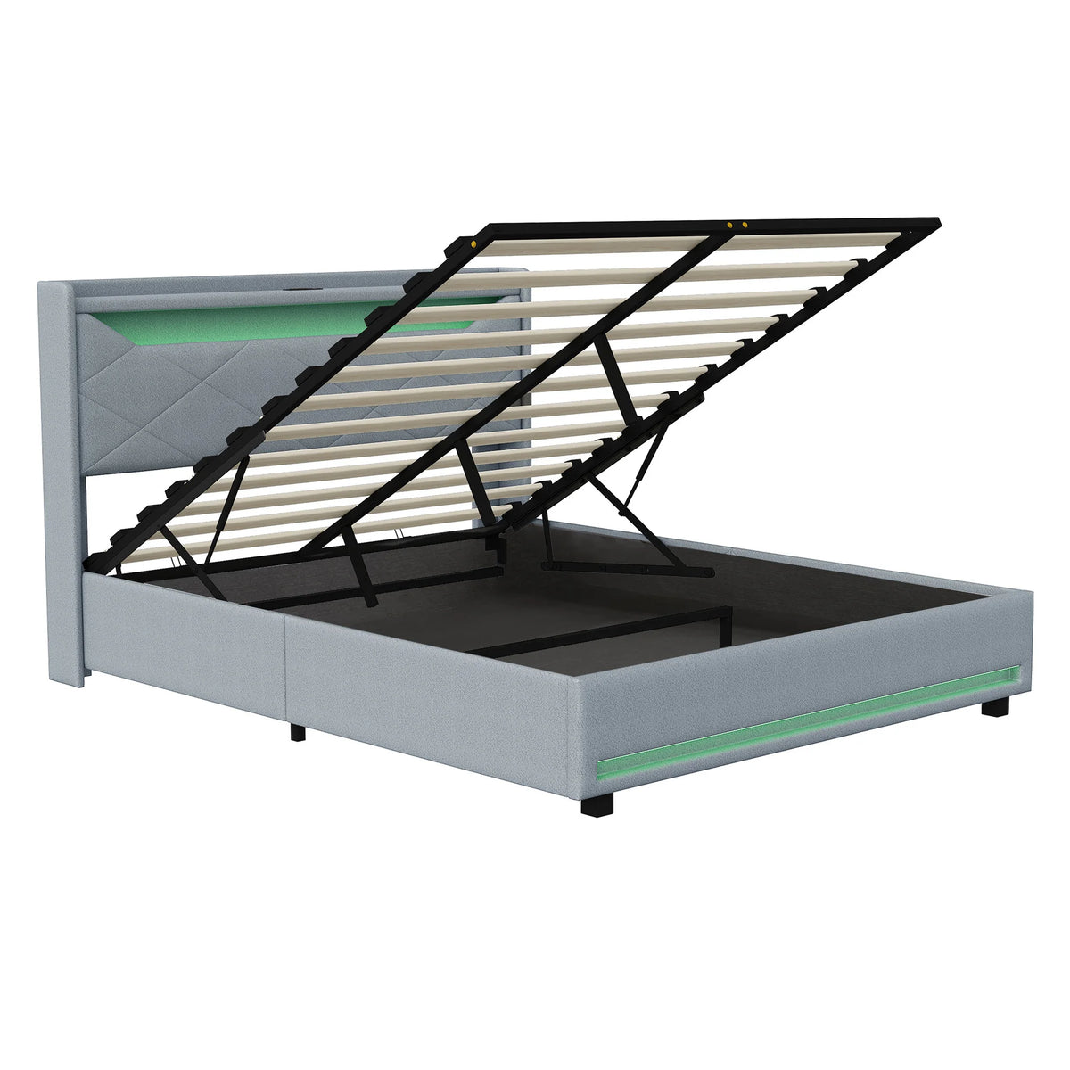 Gas Lift Ottoman Bed Frame with LED & Charging Headboard | The Lumina Vaul