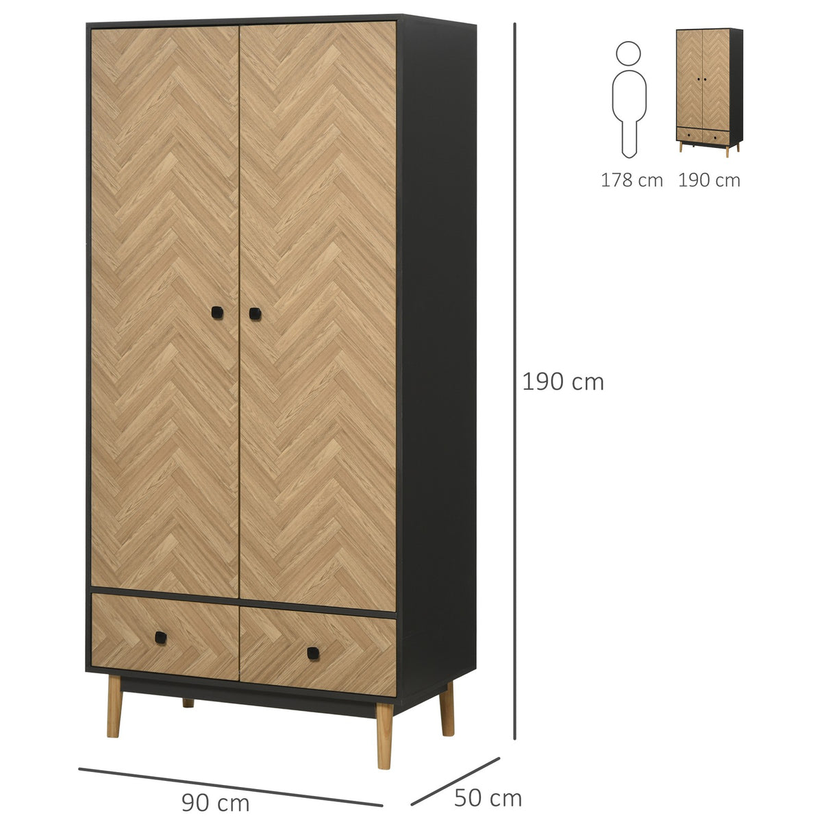 Modern Wardrobe Cabinet with Shelf, Hanging Rod and 2 Drawers | The Nordic Armoire