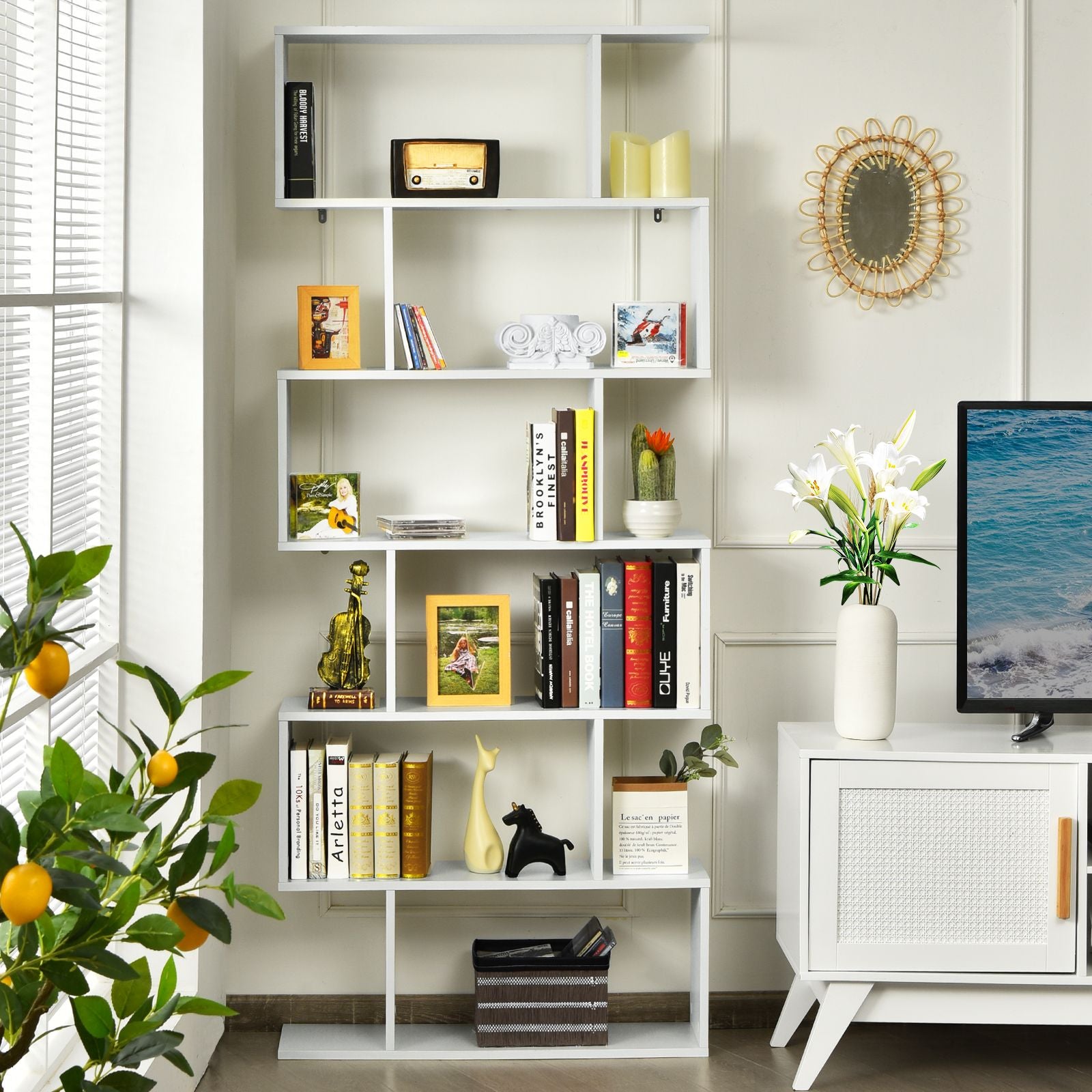 6-Tier S-Shaped Geometric Bookshelf | The Helix Column