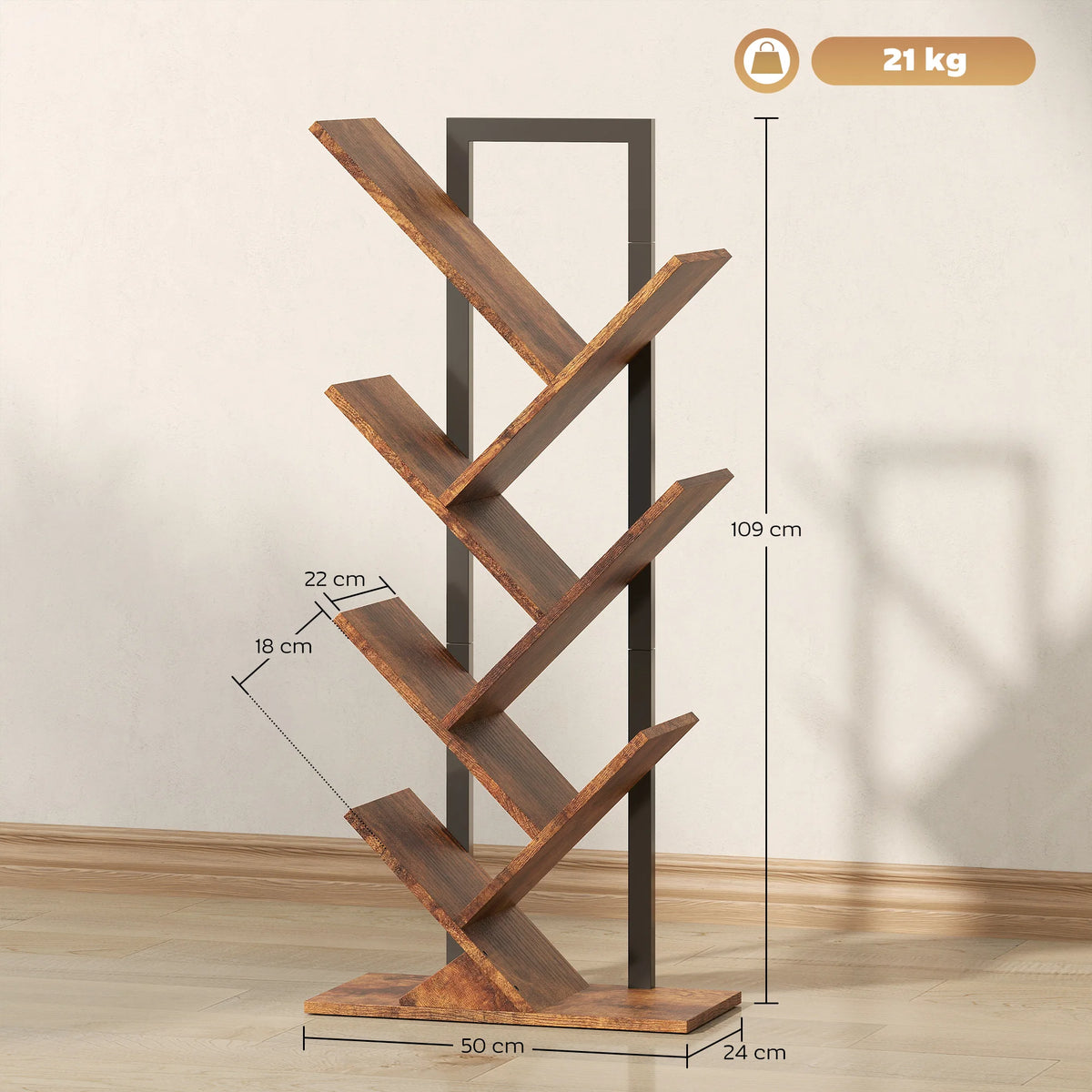 7-Tier Tree Bookshelf with Steel Frame | The Stack