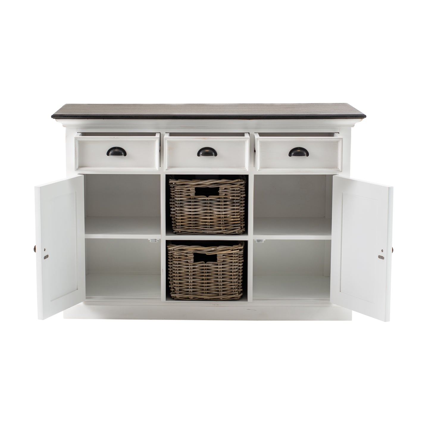 Buffet Storage with 2 Baskets White Mahogany Brown Top