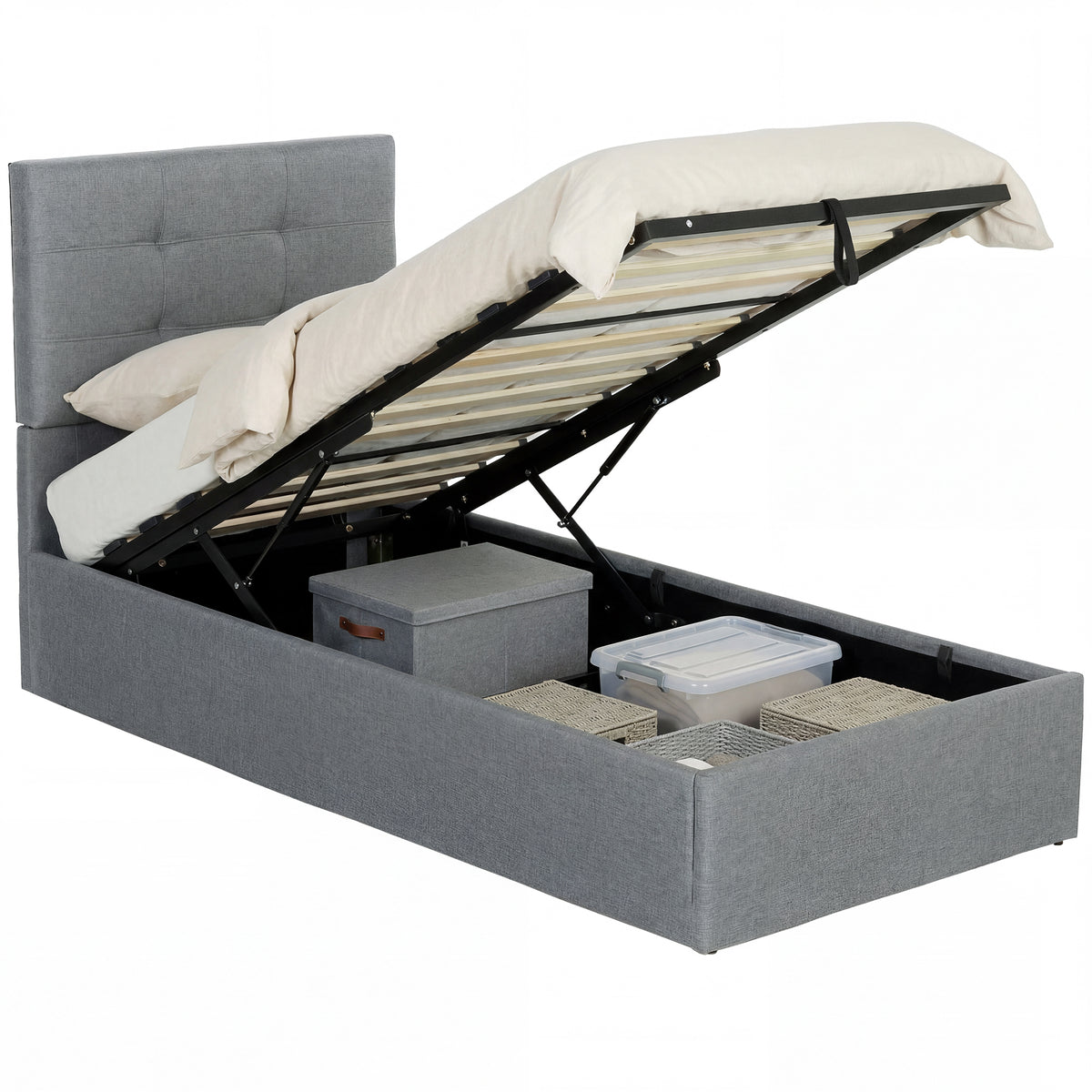 Upholstered Ottoman Bed Frame with Gas Lift Storage | The Haven Lift