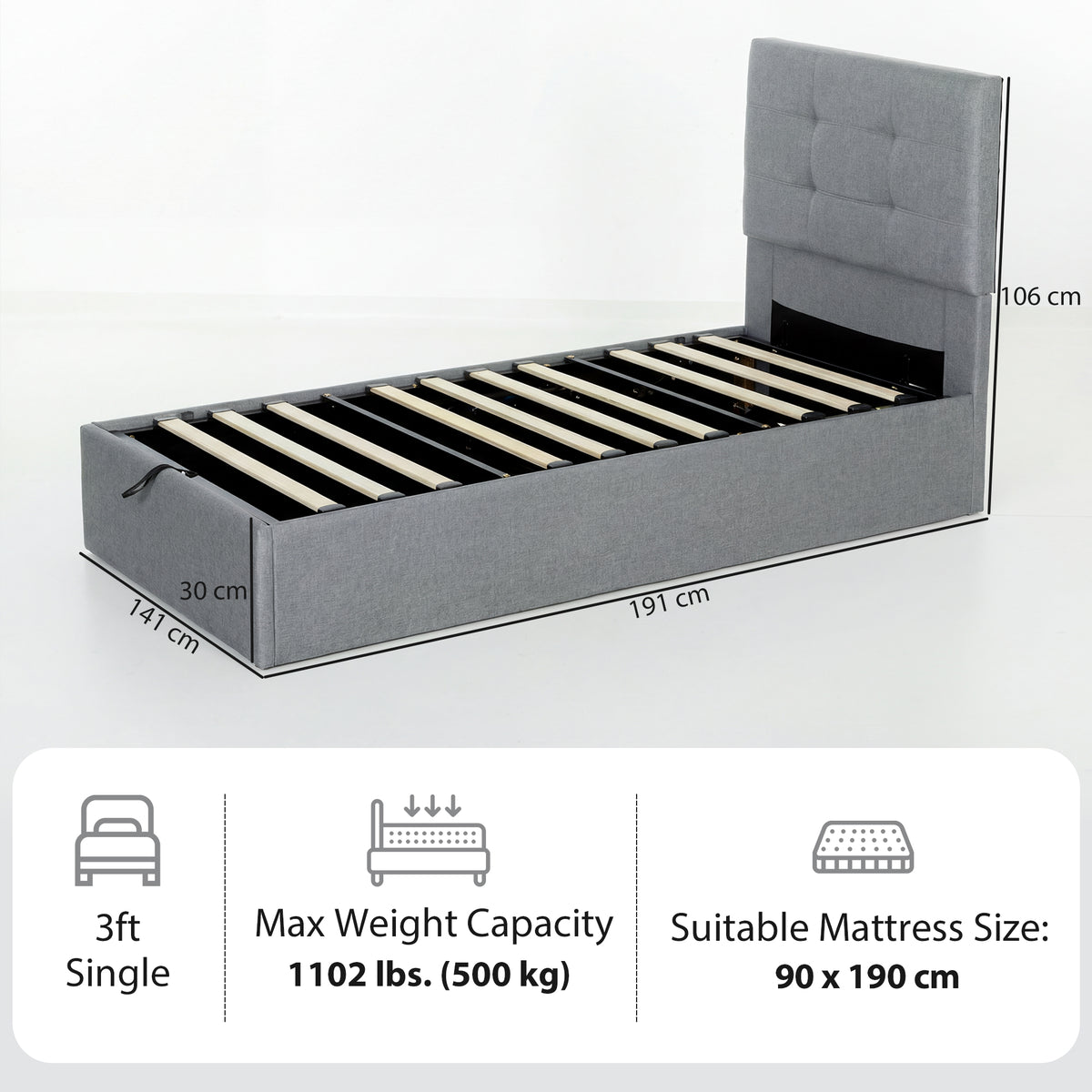 Upholstered Ottoman Bed Frame with Gas Lift Storage | The Haven Lift