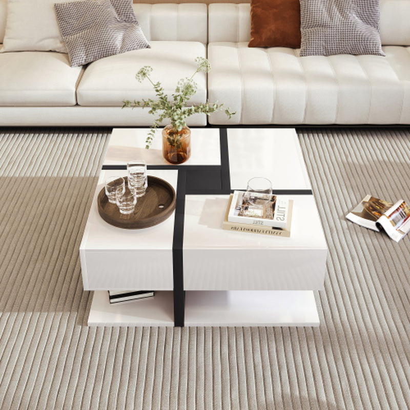 White Line Design Coffee Table with 4 Drawers: The Meridian Square