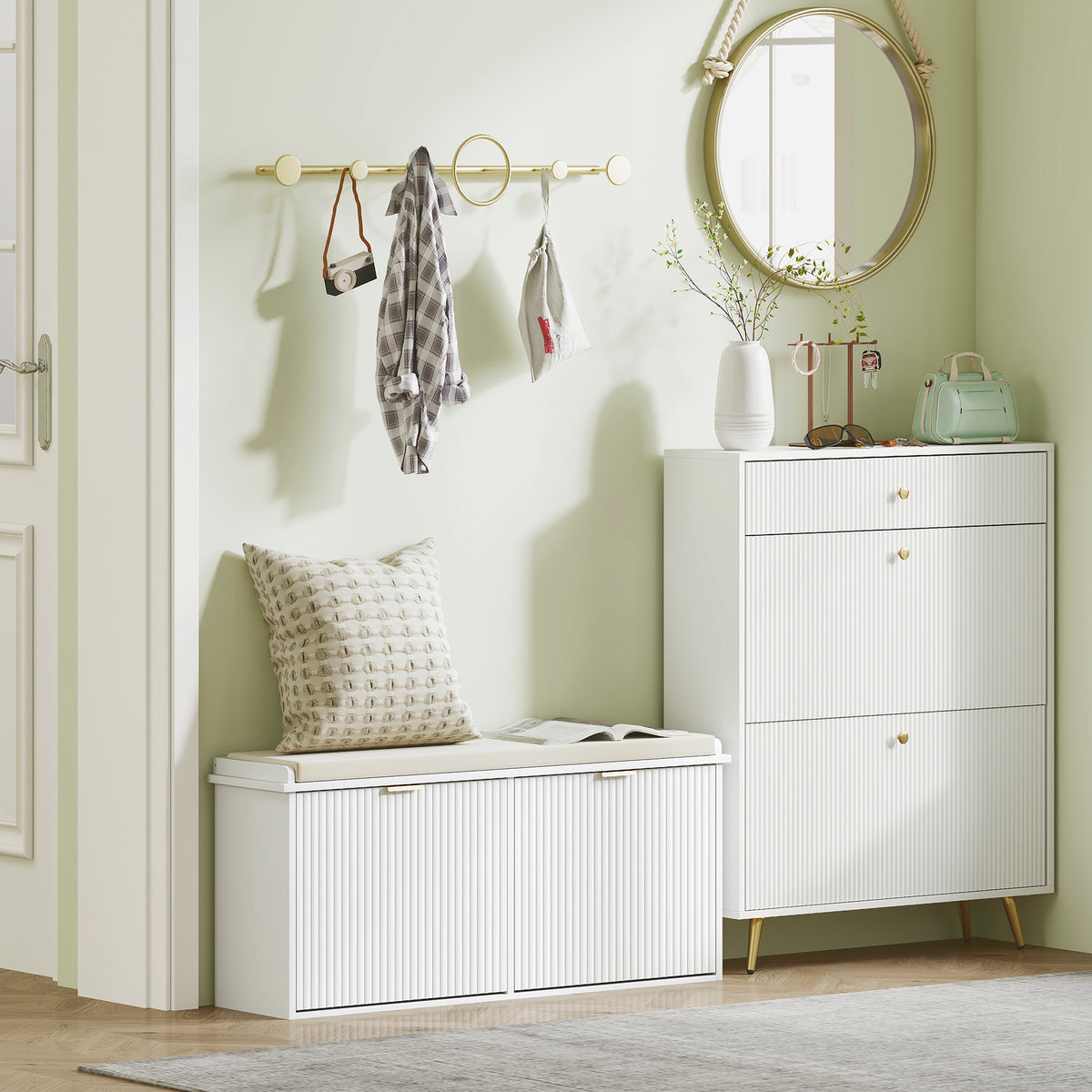 Entryway Shoe Storage Padded Seat Bench with Flip-Drawer | The Entryway Anchor