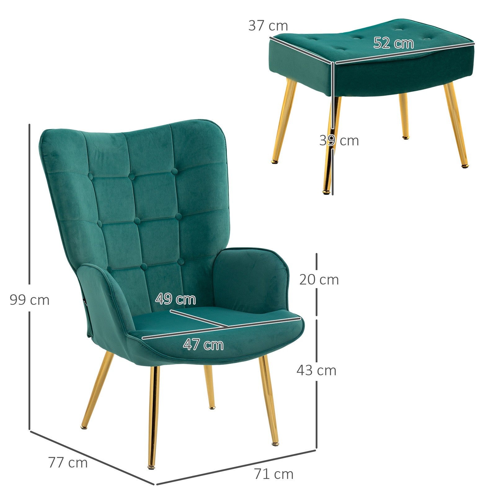 Tufted Dark Green Velvet Armchair & Footstool | The Emerald Lounge