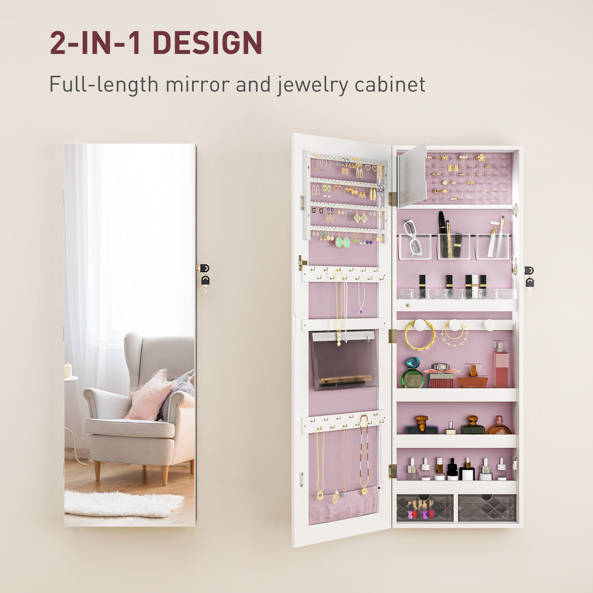Full Length Mirror Jewellery Cabinet Storage with LED Lights | The Prism Armoire