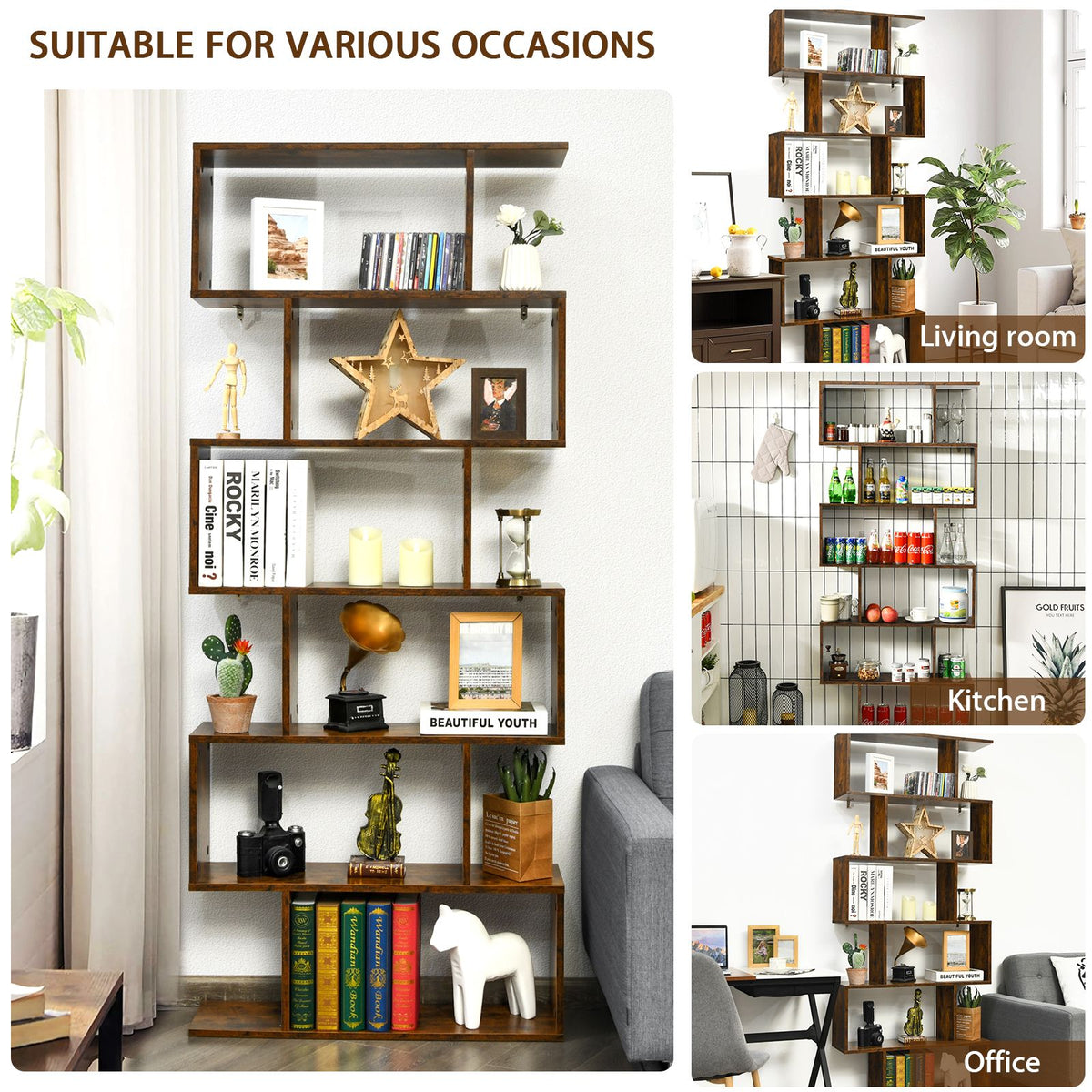 6-Tier S-Shaped Geometric Bookshelf | The Helix Column