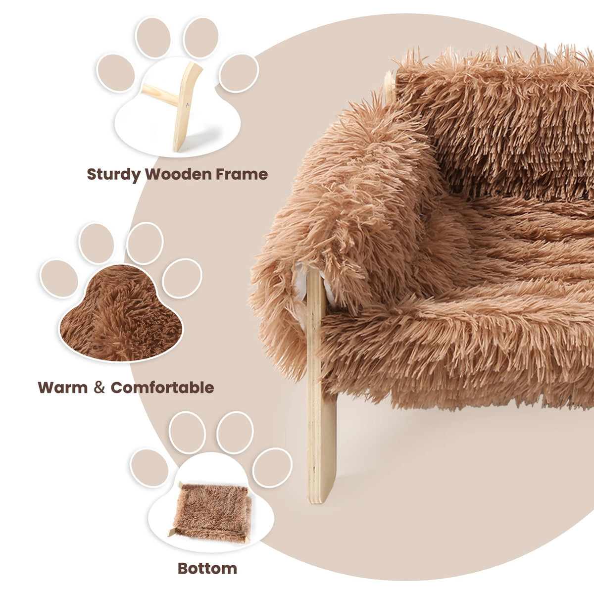 Raised Plush Cat Sofa Bed with Wooden Legs | The Whisker Chaise