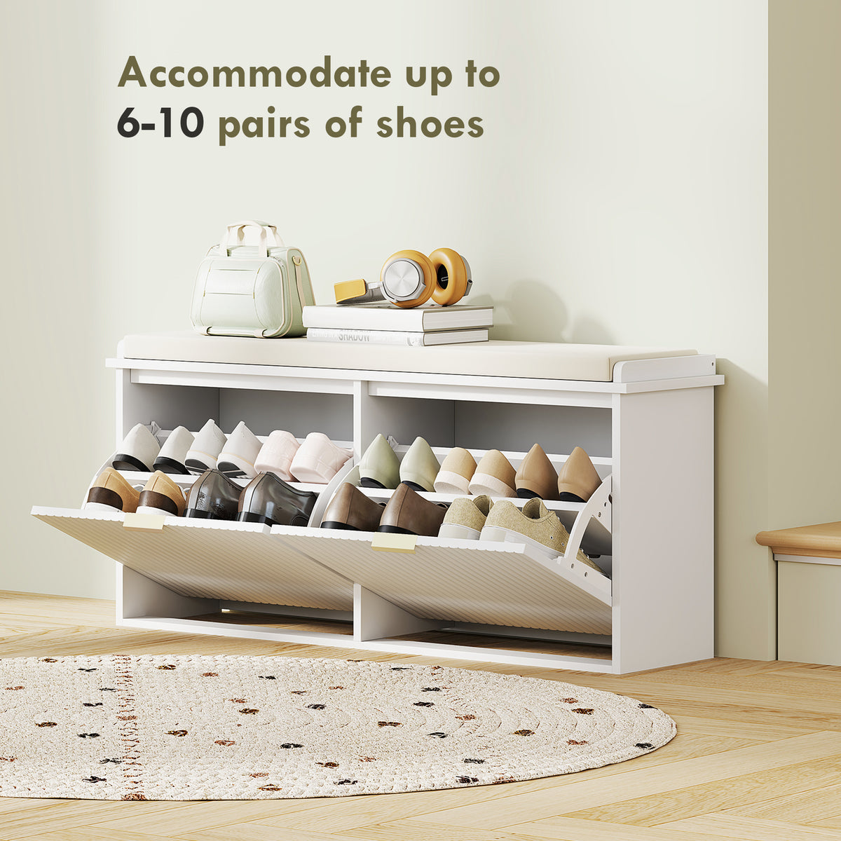 Entryway Shoe Storage Padded Seat Bench with Flip-Drawer | The Entryway Anchor