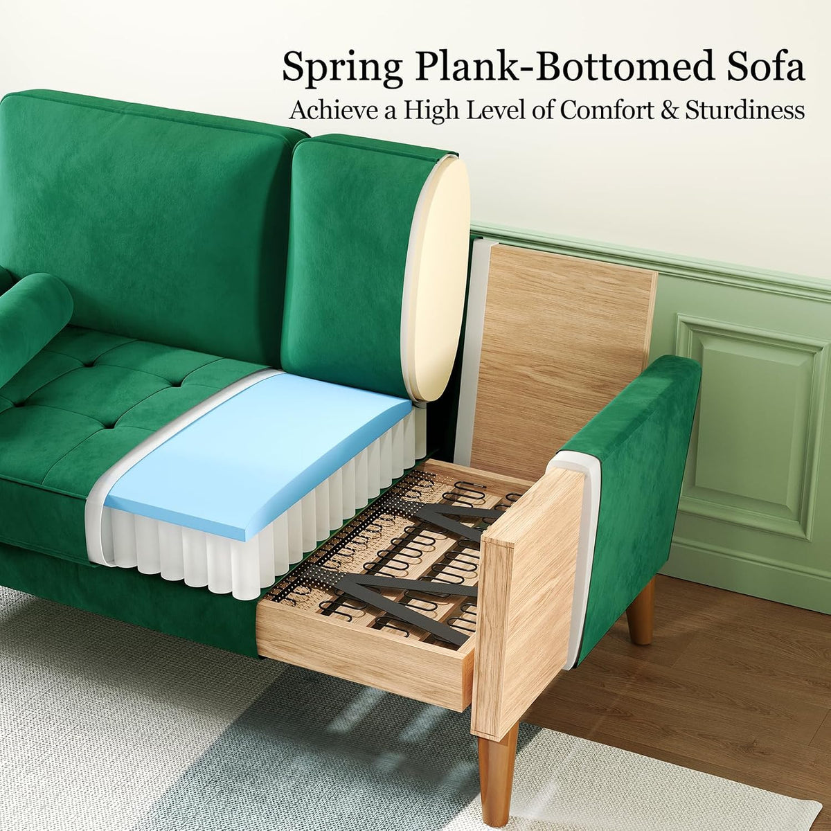 Vesgantti 2 Seater Velvet Sofa Green | The Velvet Loveseat