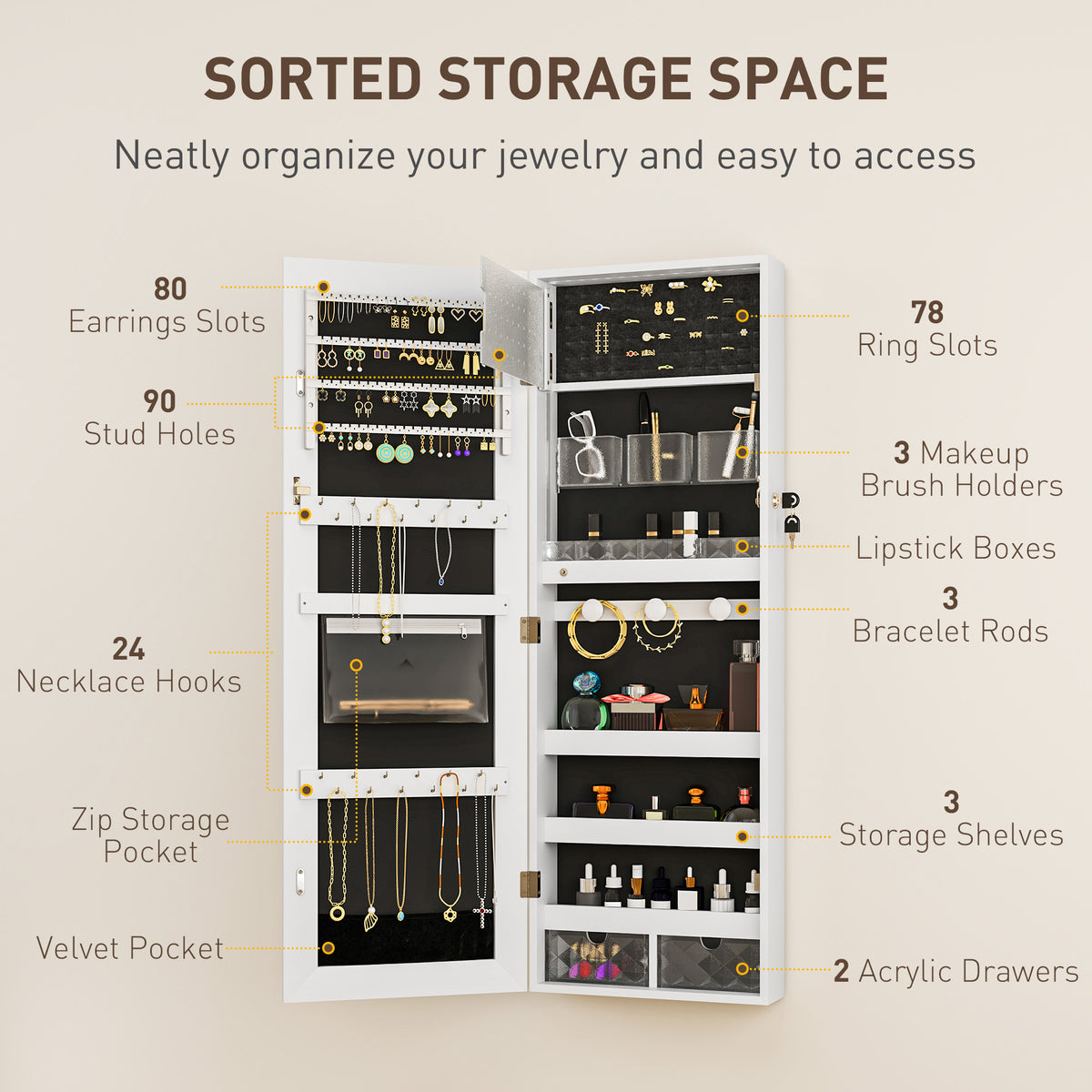 Full Length Mirror Jewellery Cabinet Storage with LED Lights | The Prism Armoire