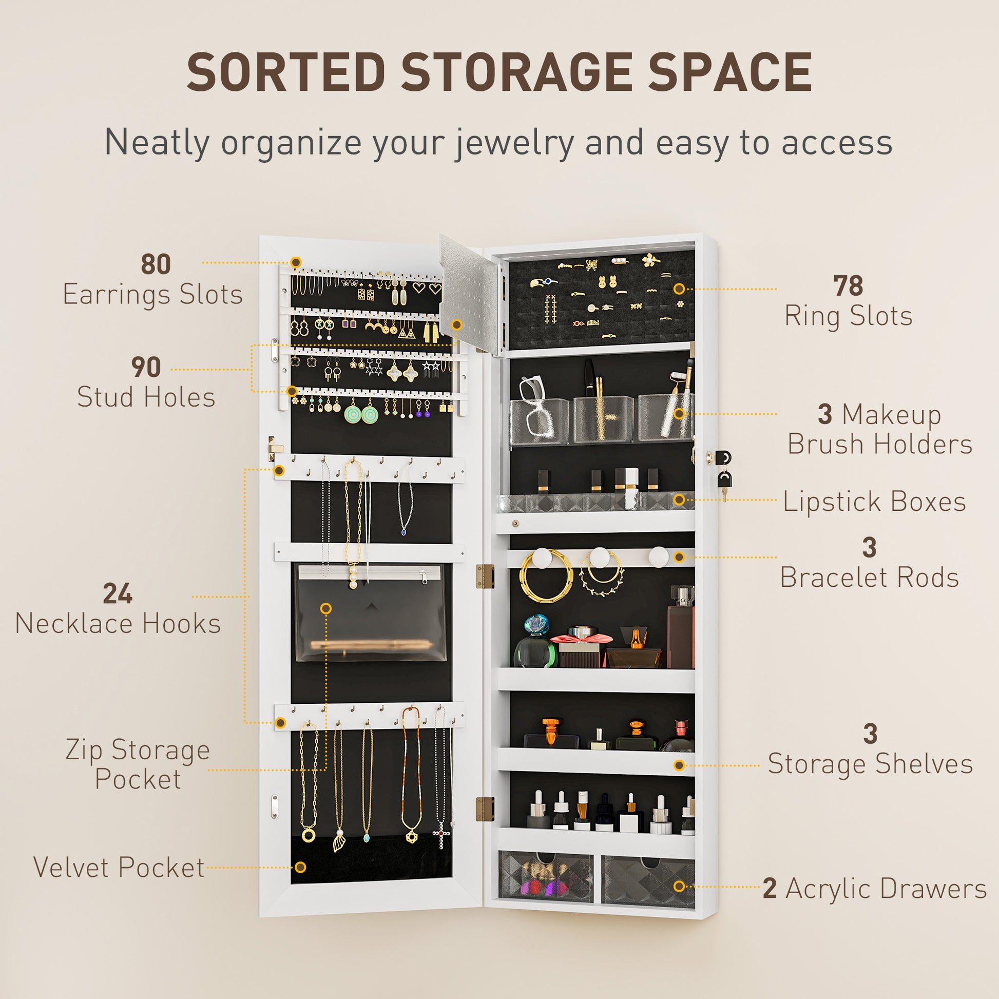 Full Length Mirror Jewellery Cabinet Storage with LED Lights | The Prism Armoire