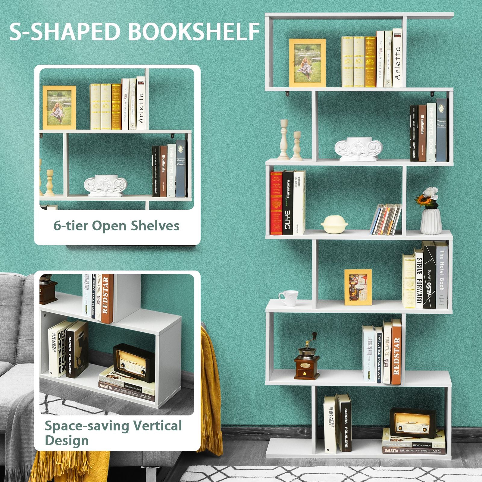 6-Tier S-Shaped Geometric Bookshelf | The Helix Column