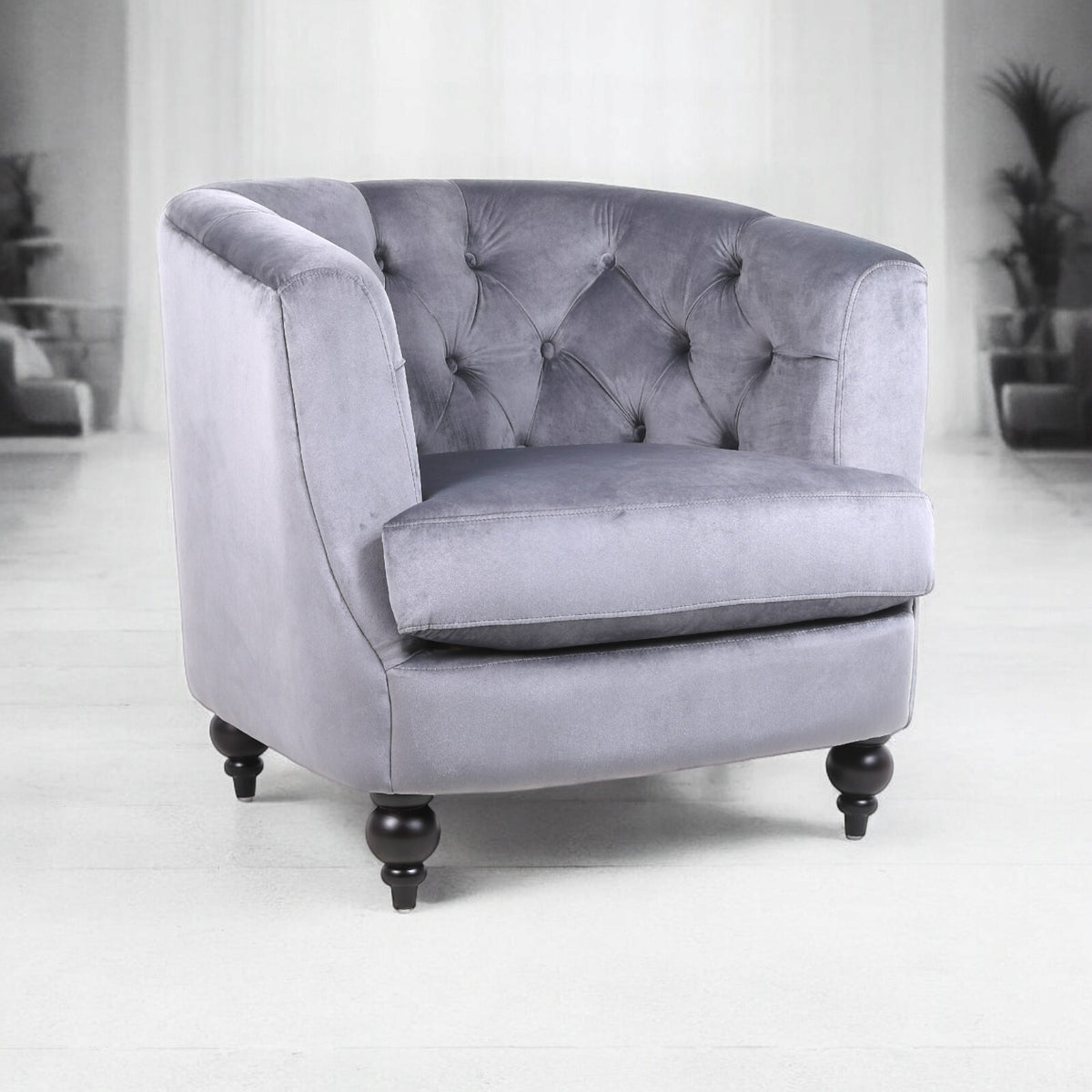 Velvet Barrel Tub Accent Armchair | The Charcoal Arc