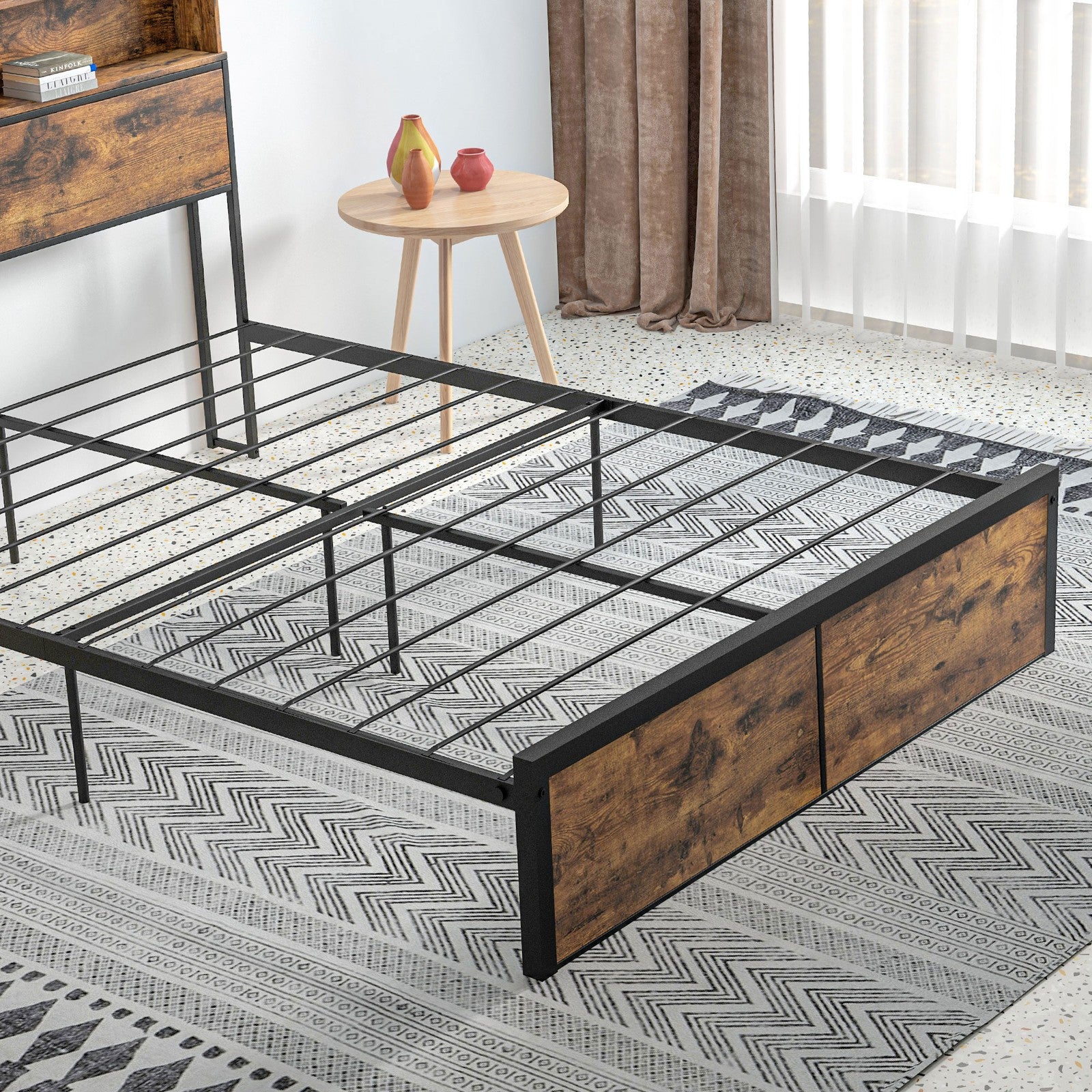 HOMCOM 4.6FT Double Bed Frame with Storage Headboard and under Bed Storage