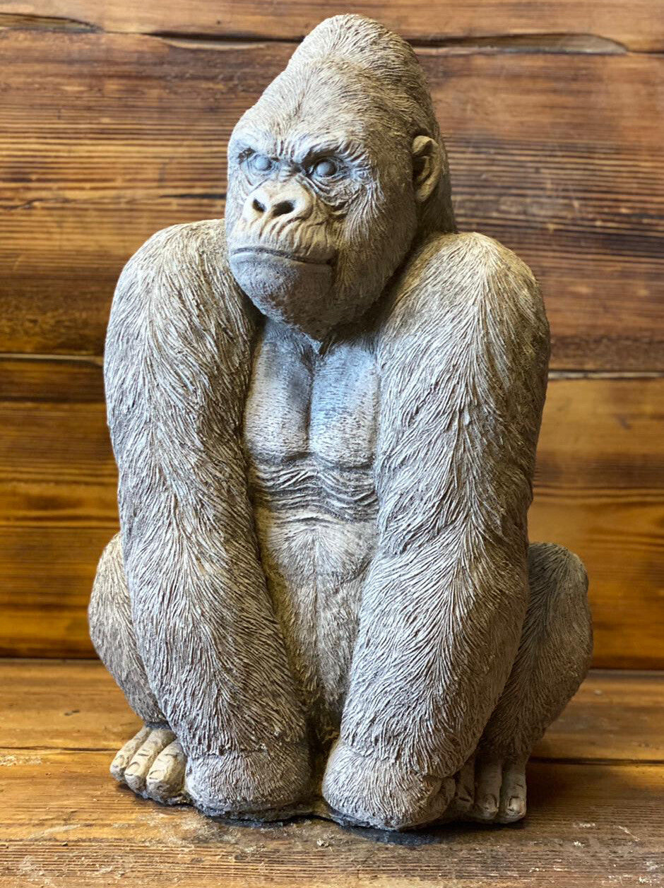 Large Stone Gorilla Garden Statue | The Silverback
