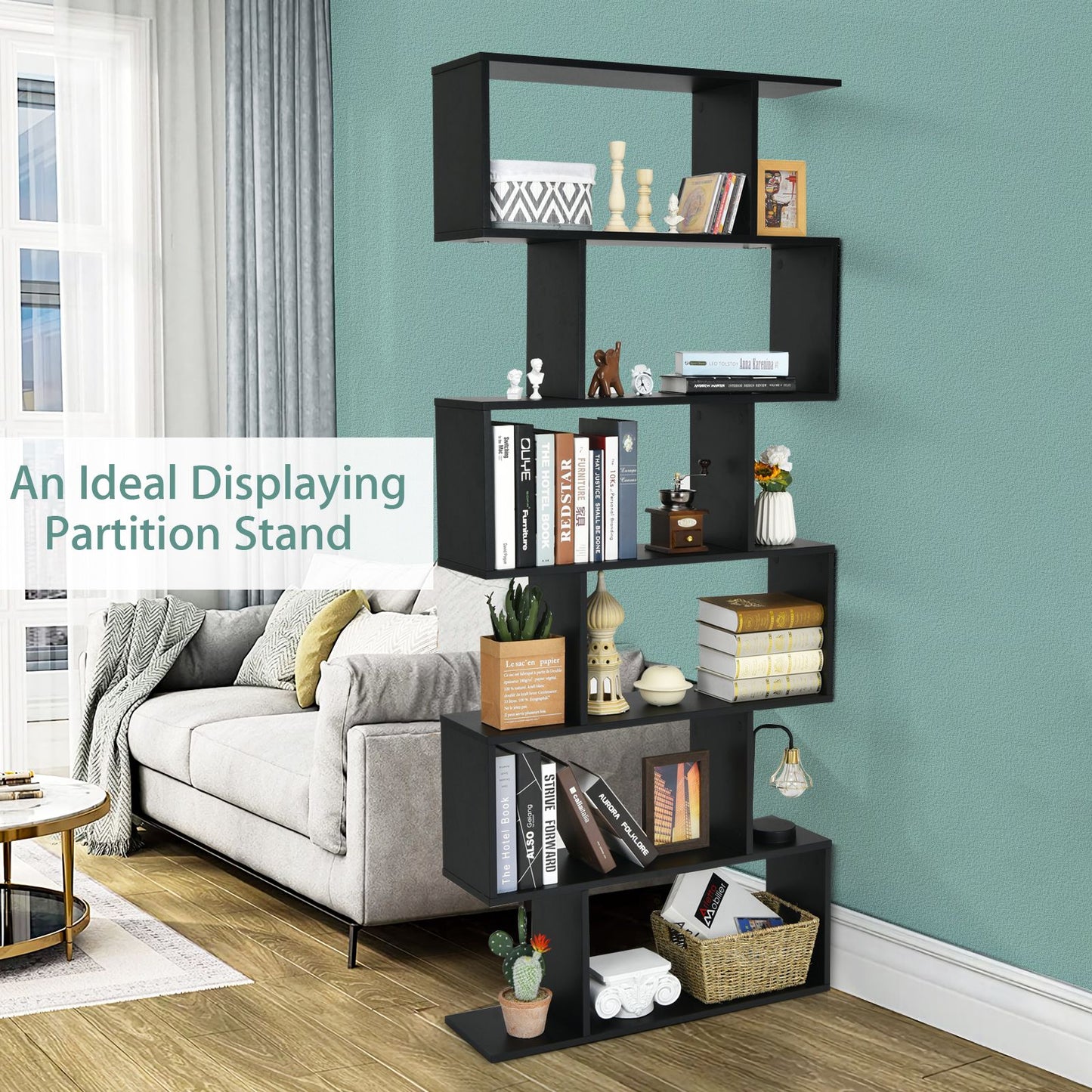 6-Tier S-Shaped Geometric Bookshelf | The Helix Column