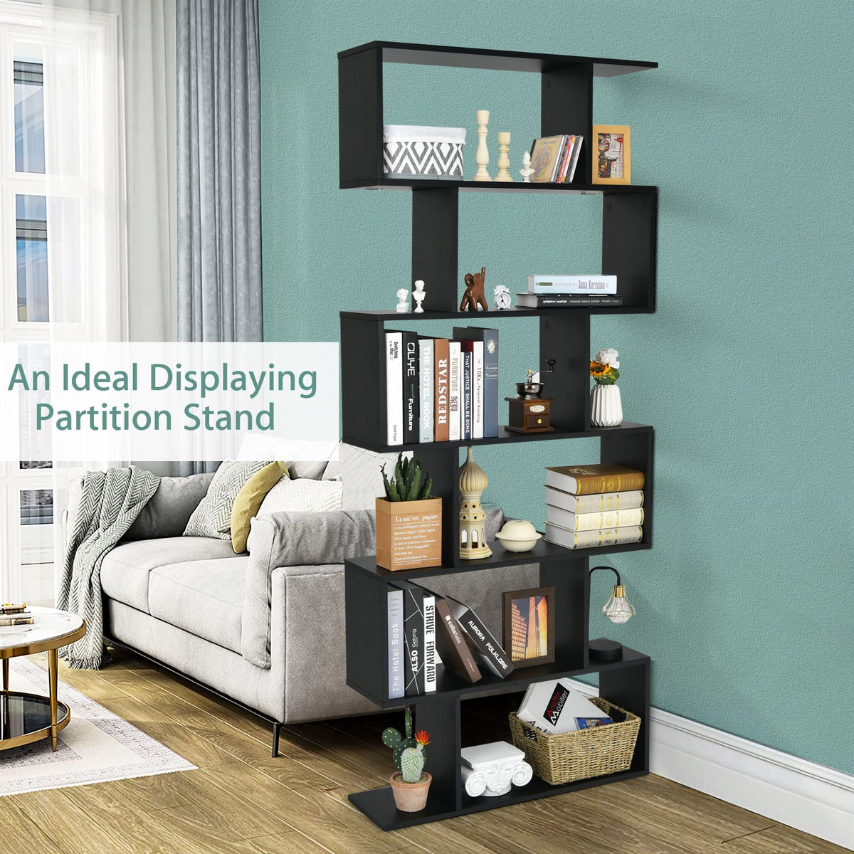 6-Tier S-Shaped Geometric Bookshelf | The Helix Column