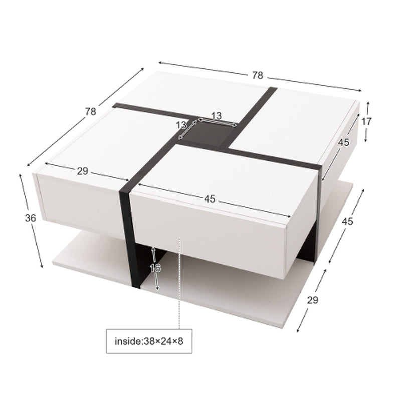 White Line Design Coffee Table with 4 Drawers: The Meridian Square