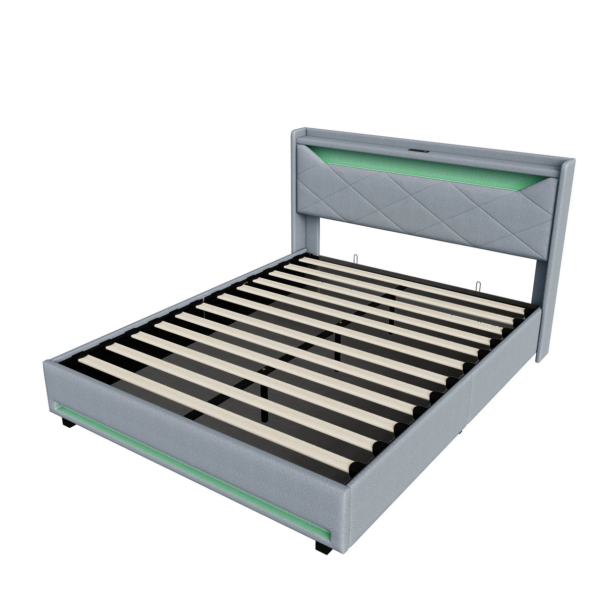 Gas Lift Ottoman Bed Frame with LED & Charging Headboard | The Lumina Vaul