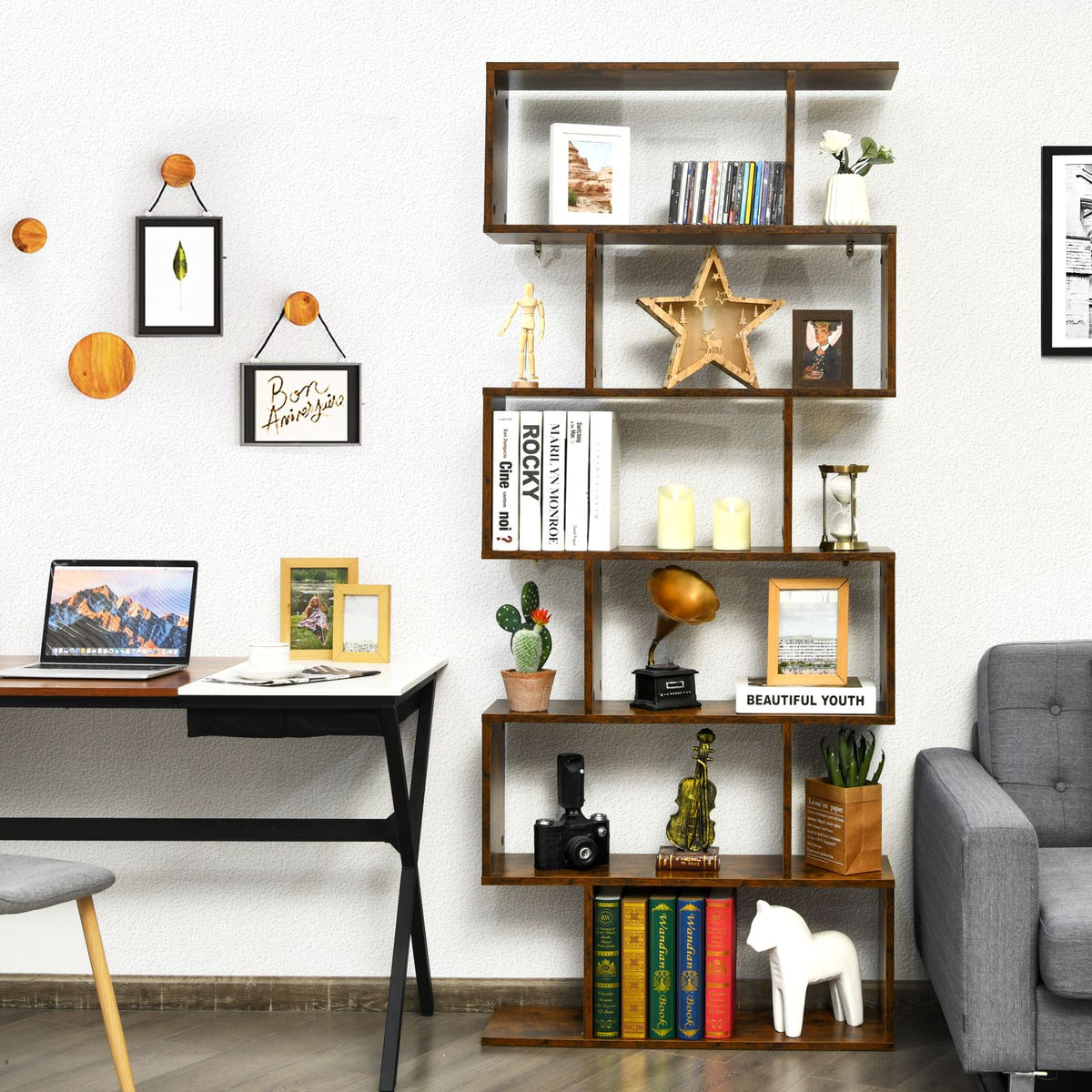 6-Tier S-Shaped Geometric Bookshelf | The Helix Column