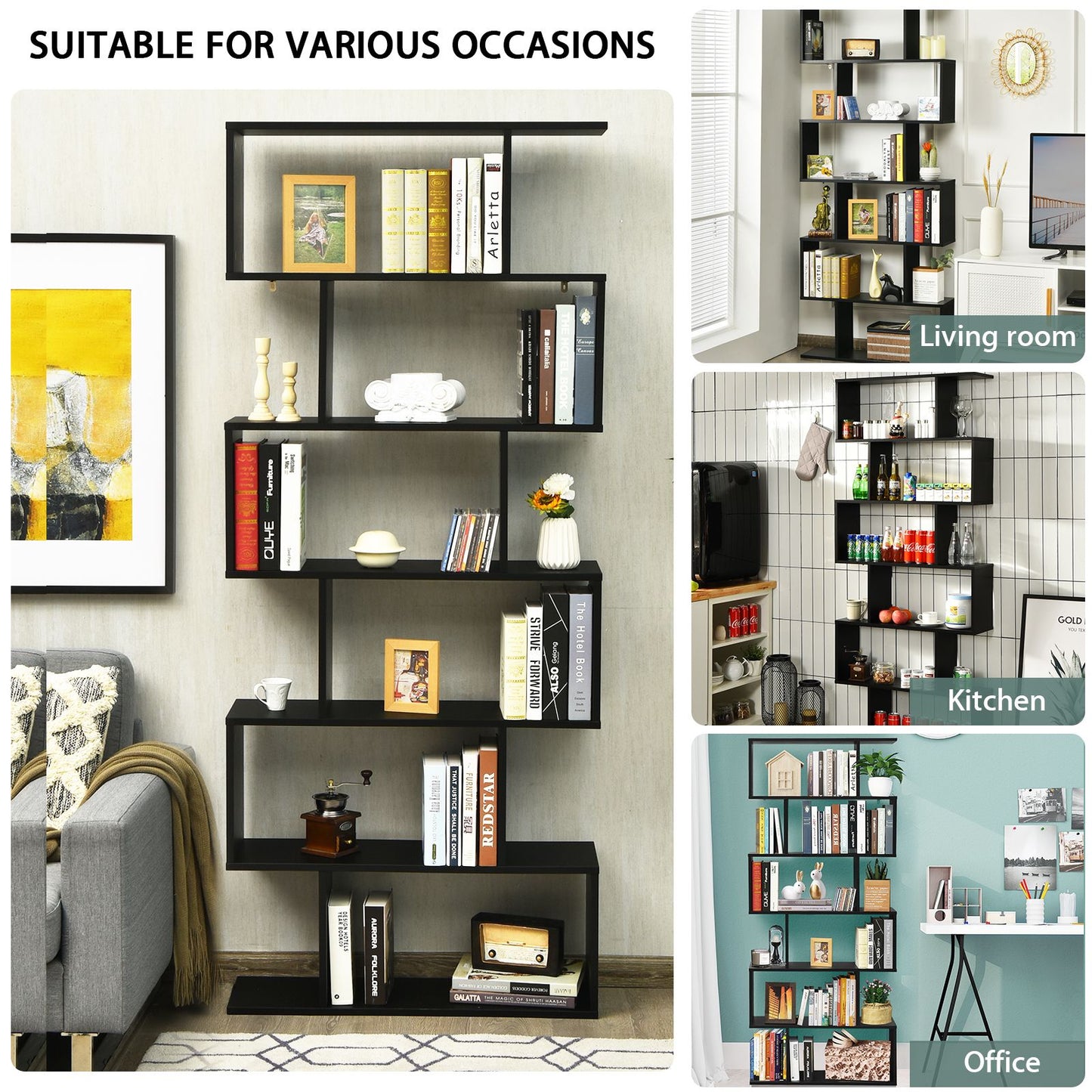 6-Tier S-Shaped Geometric Bookshelf | The Helix Column