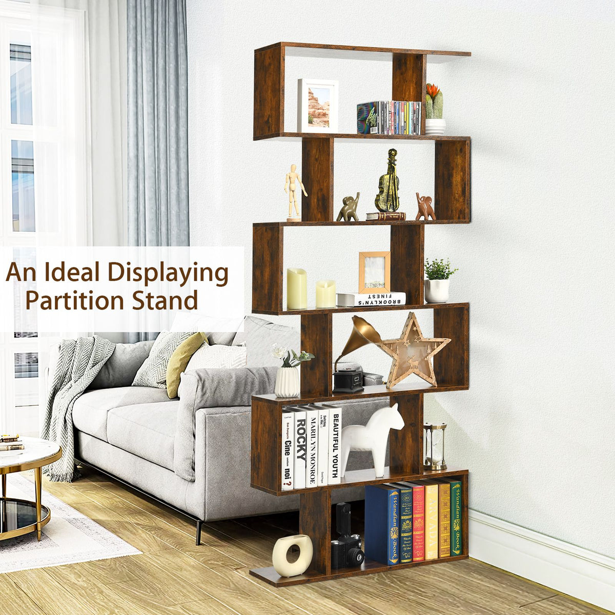 6-Tier S-Shaped Geometric Bookshelf | The Helix Column