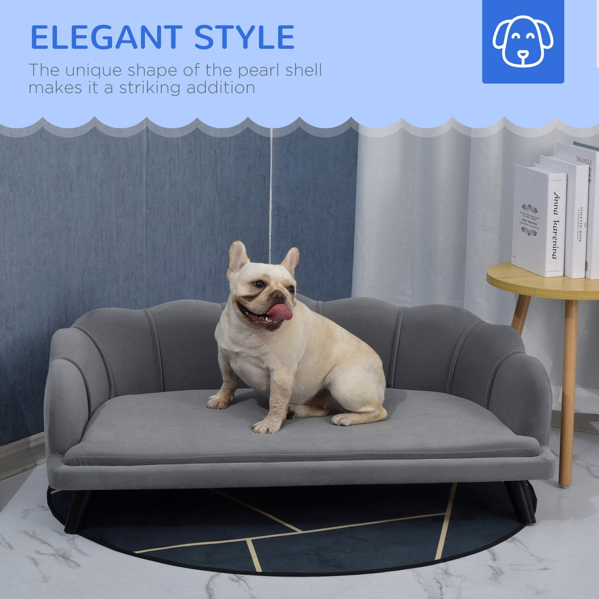 Shell Shaped Pet Sofa Bed with Wooden Legs | The Scallop Chaise