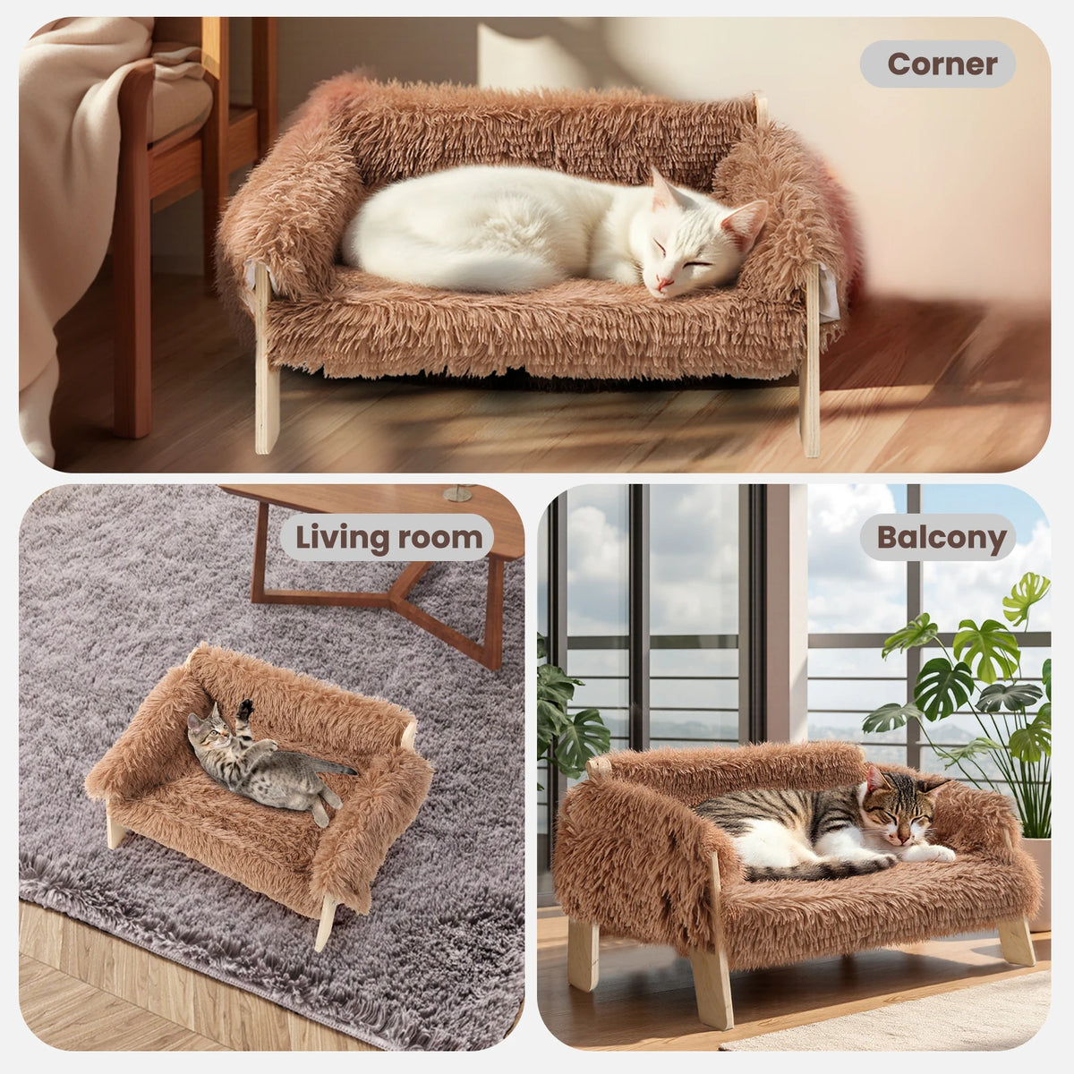 Raised Plush Cat Sofa Bed with Wooden Legs | The Whisker Chaise