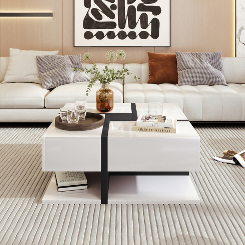 White Line Design Coffee Table with 4 Drawers: The Meridian Square