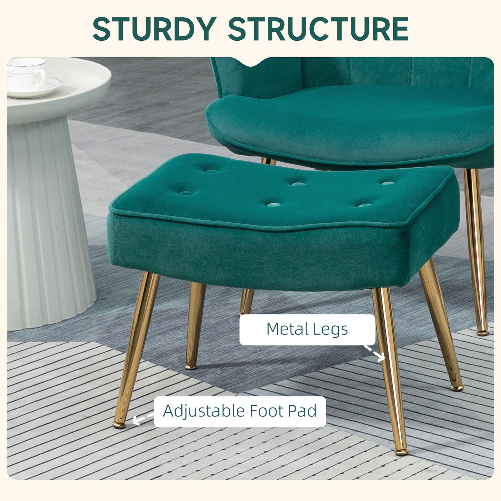 Tufted Dark Green Velvet Armchair & Footstool | The Emerald Lounge