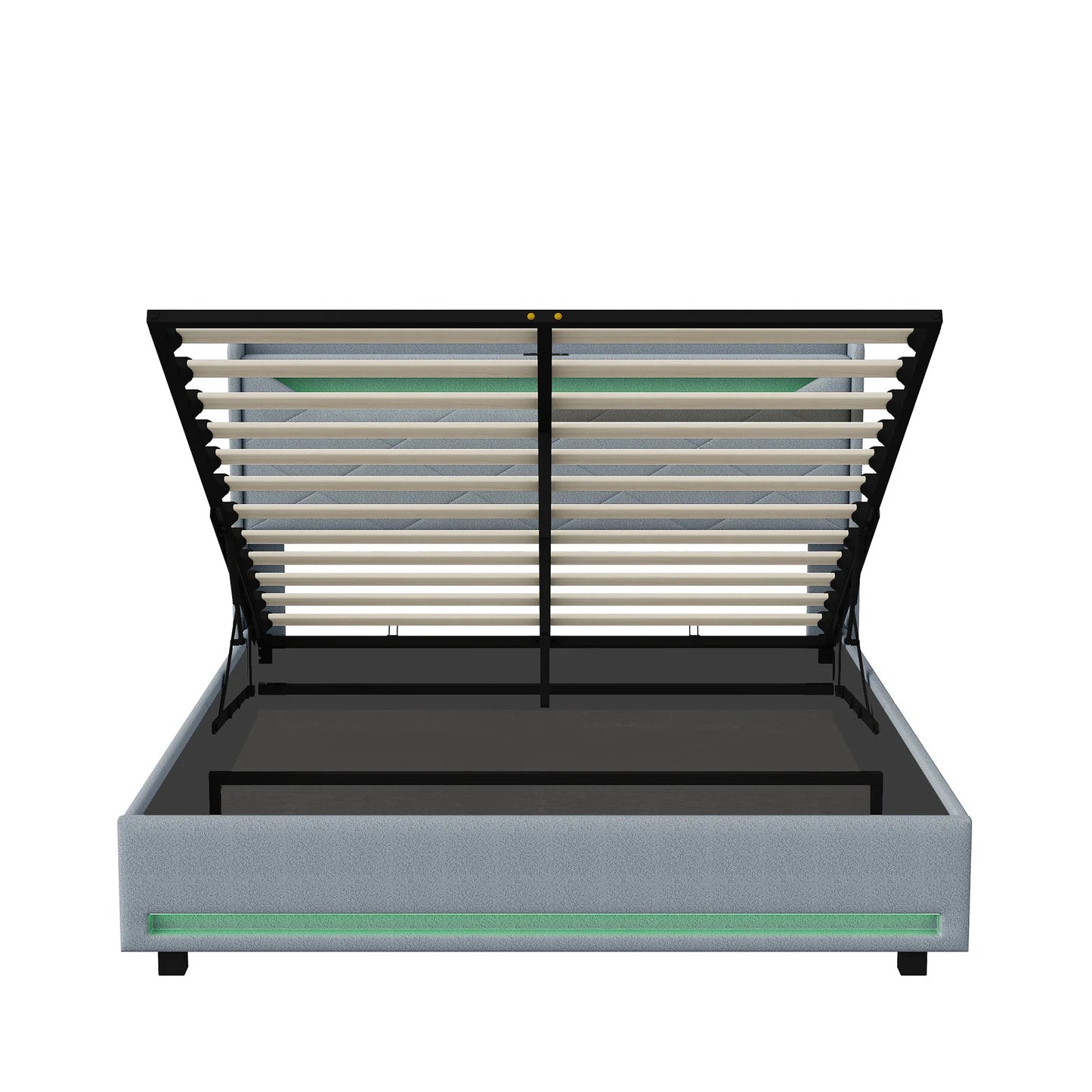 Gas Lift Ottoman Bed Frame with LED & Charging Headboard | The Lumina Vaul