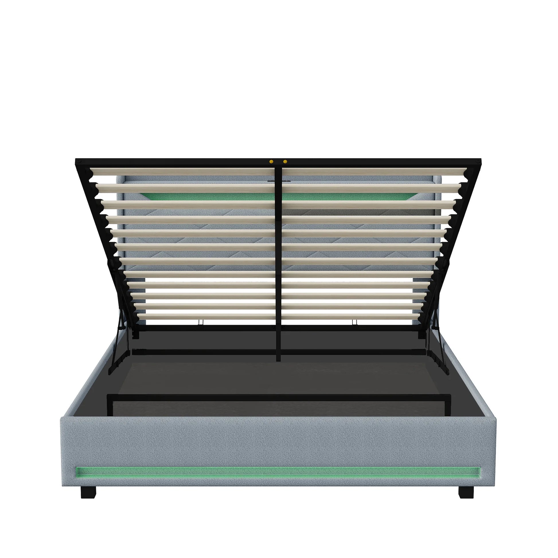 Gas Lift Ottoman Bed Frame with LED & Charging Headboard | The Lumina Vaul