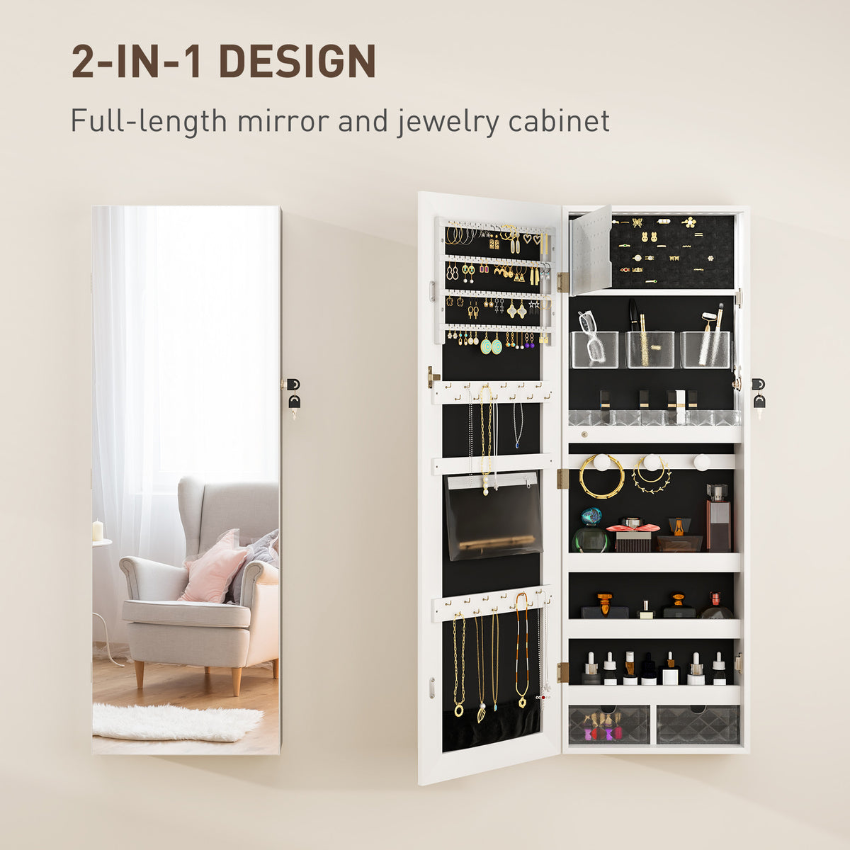 Full Length Mirror Jewellery Cabinet Storage with LED Lights | The Prism Armoire