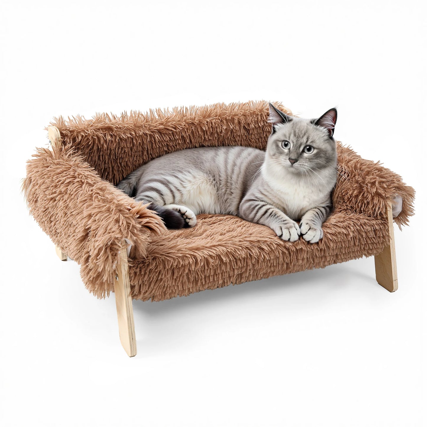 Raised Plush Cat Sofa Bed with Wooden Legs | The Whisker Chaise