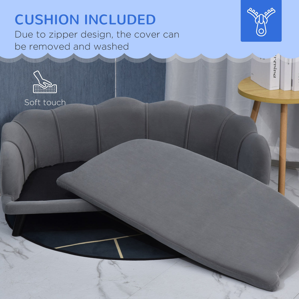 Shell Shaped Pet Sofa Bed with Wooden Legs | The Scallop Chaise