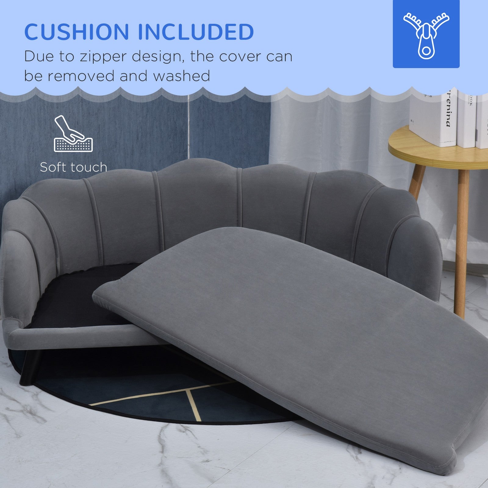 Shell Shaped Pet Sofa Bed with Wooden Legs | The Scallop Chaise