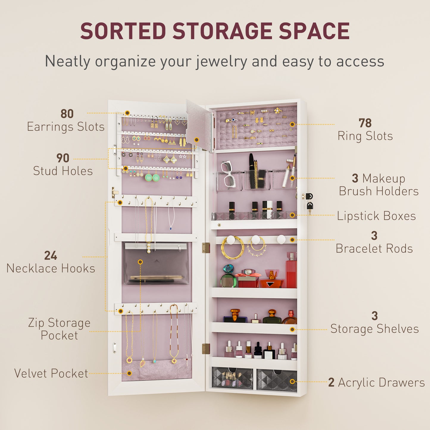 Full Length Mirror Jewellery Cabinet Storage with LED Lights | The Prism Armoire