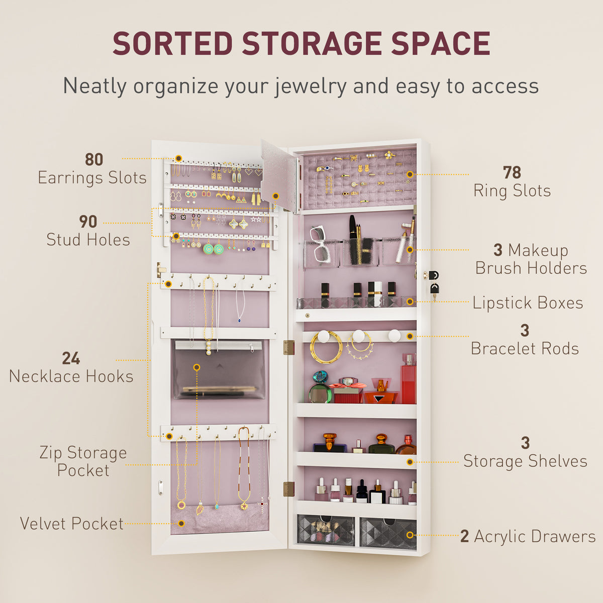 Full Length Mirror Jewellery Cabinet Storage with LED Lights | The Prism Armoire
