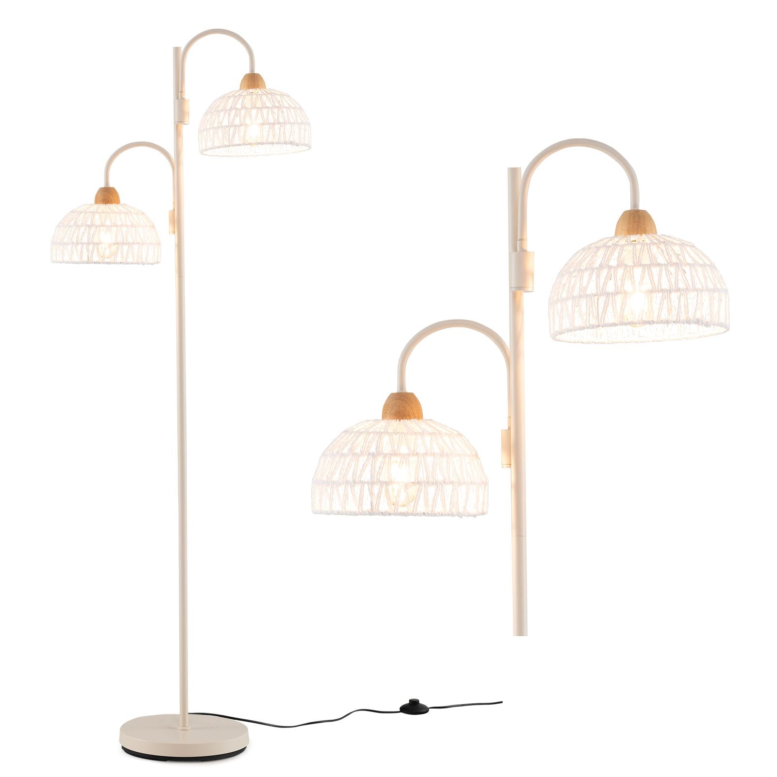 2 Light Floor Lamp with Foot Switch and Woven Lampshades