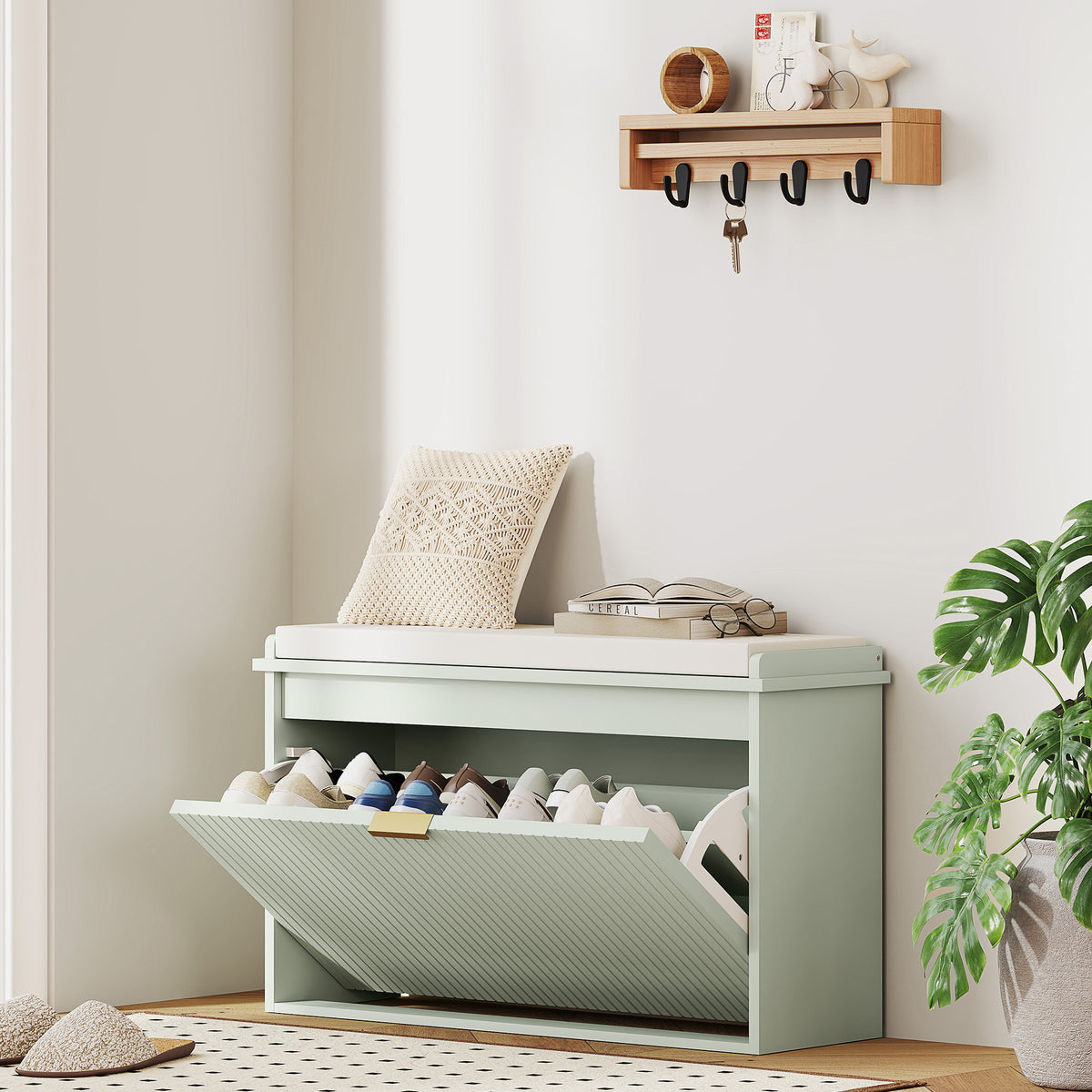 Entryway Shoe Storage Padded Seat Bench with Flip-Drawer | The Entryway Anchor