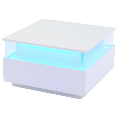 Modern LED Square Wooden Coffee Table with 2 Drawers | The Aurora Float