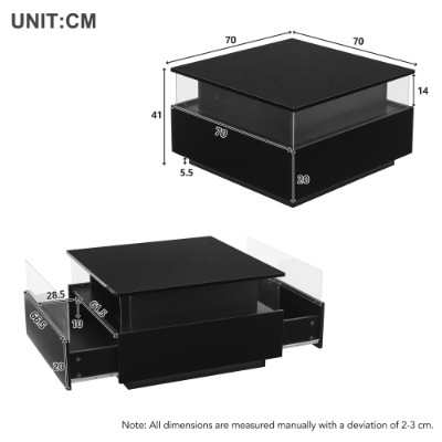 Modern LED Square Wooden Coffee Table with 2 Drawers | The Aurora Float